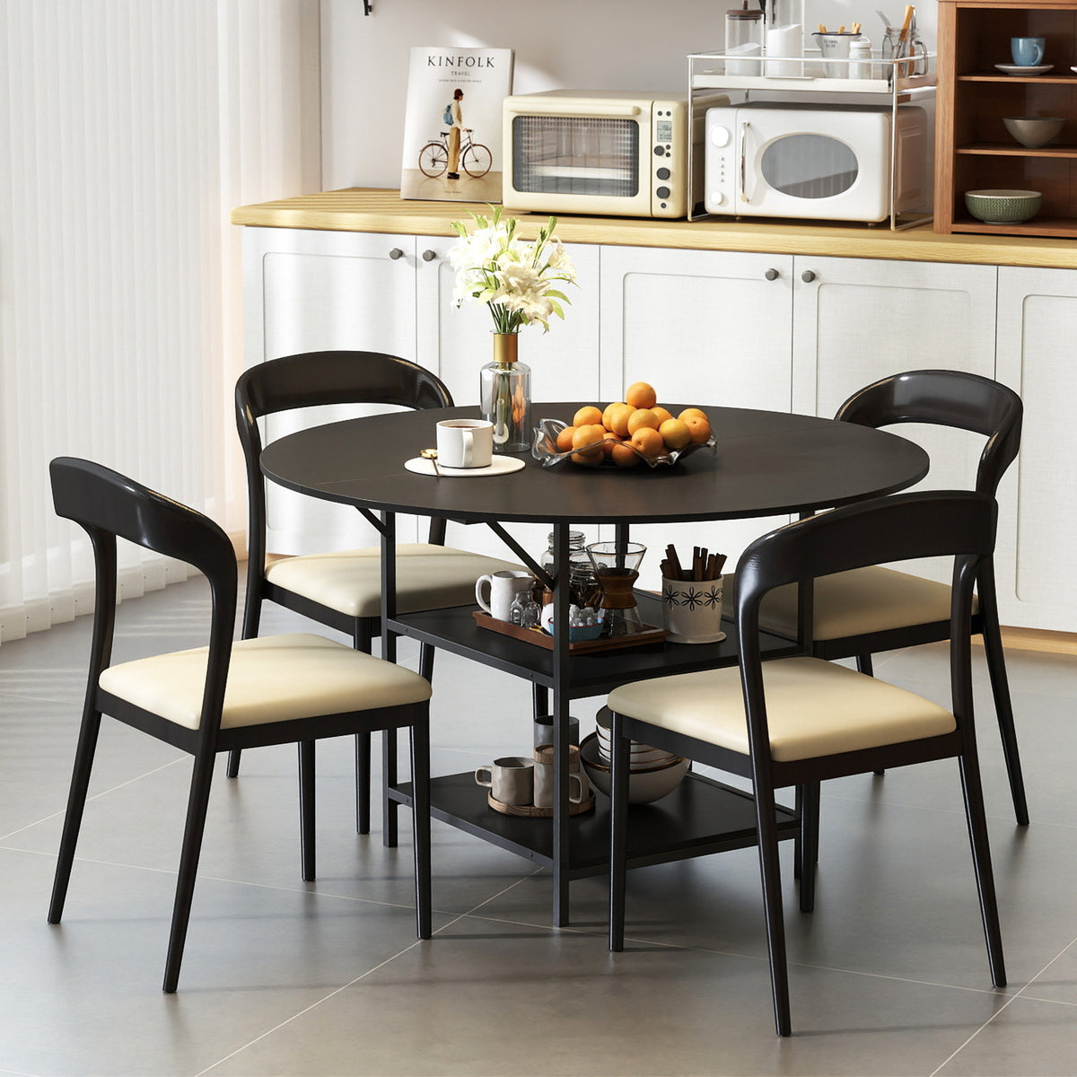 47 Inch Round Dining Table with Storage - Black
