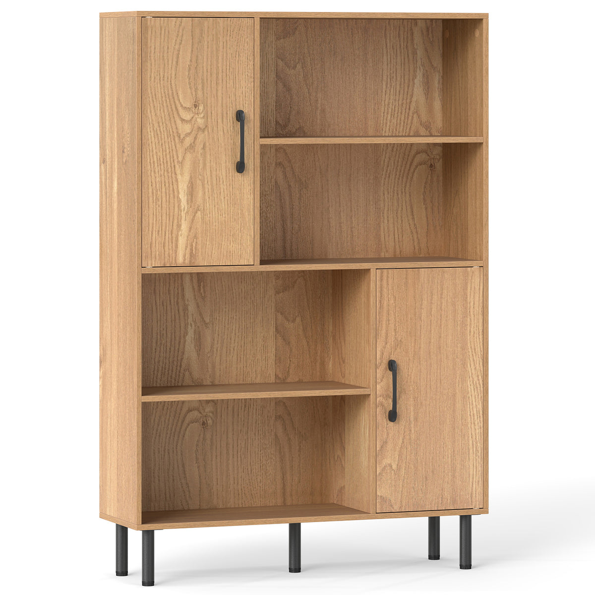 47 Inch Storage Cabinet Freestanding Bookcase with 2 Doors and 4 Open