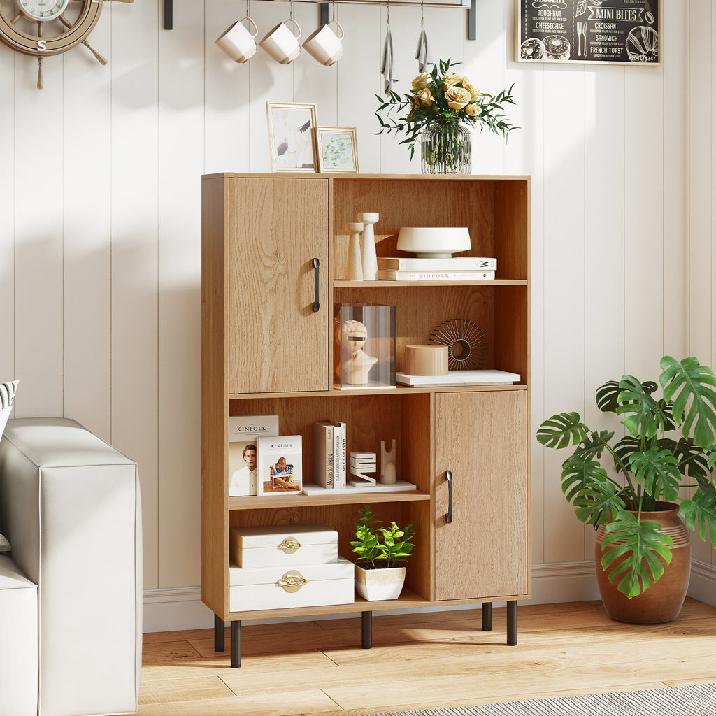 47 Inch Storage Cabinet Freestanding Bookcase with 2 Doors and 4 Open