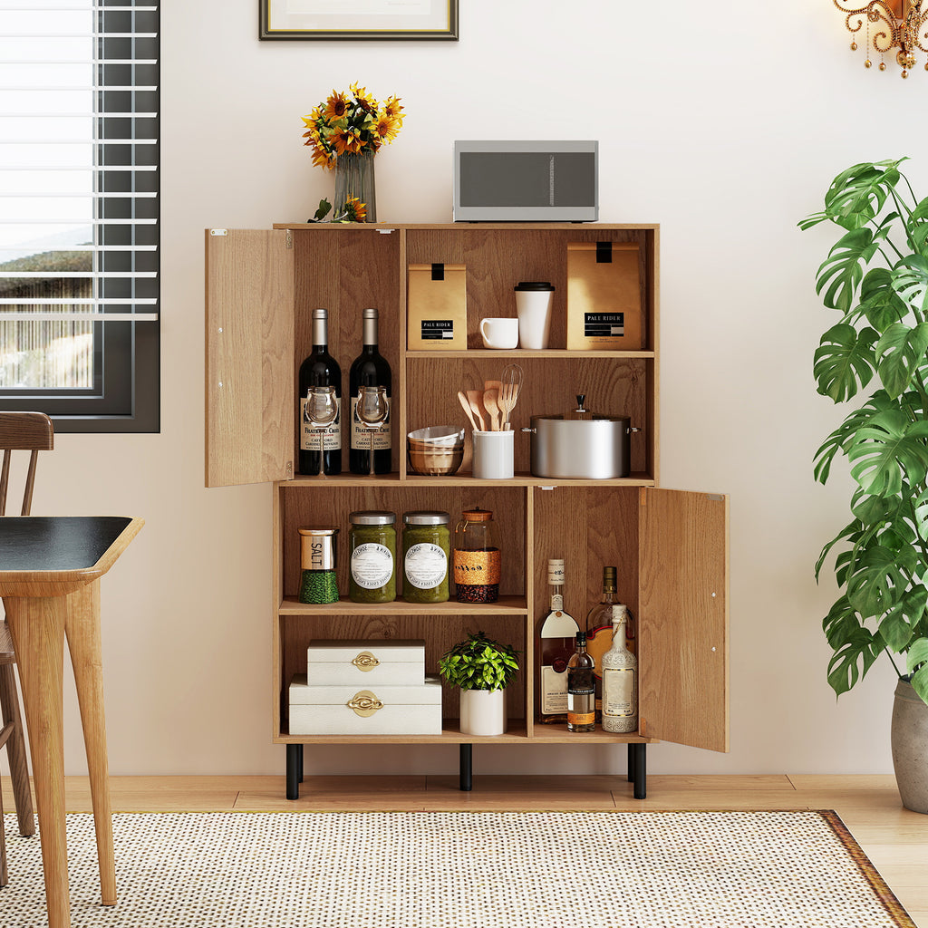 47 Inch Storage Cabinet Freestanding Bookcase with 2 Doors and 4 Open