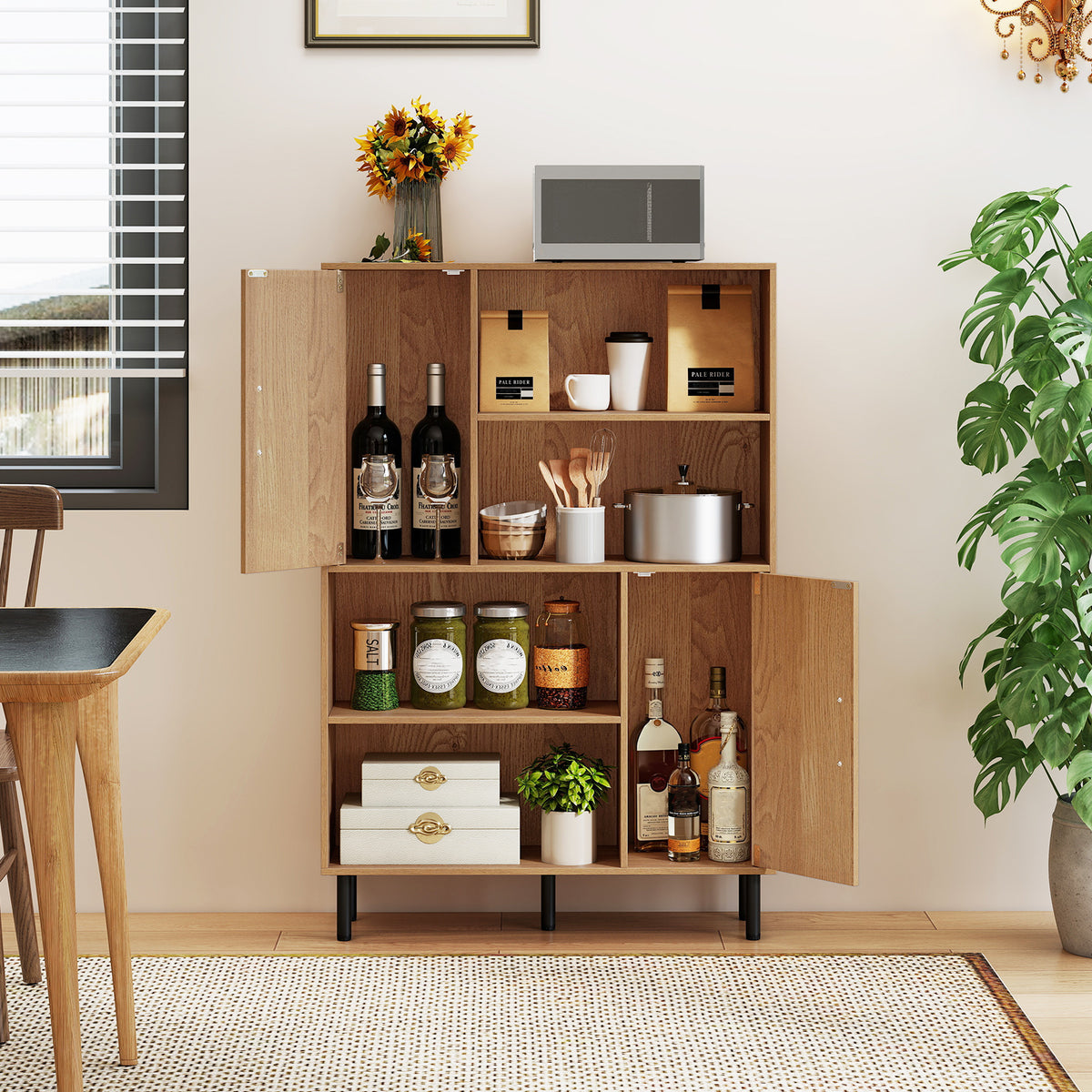 47 Inch Storage Cabinet Freestanding Bookcase with 2 Doors and 4 Open