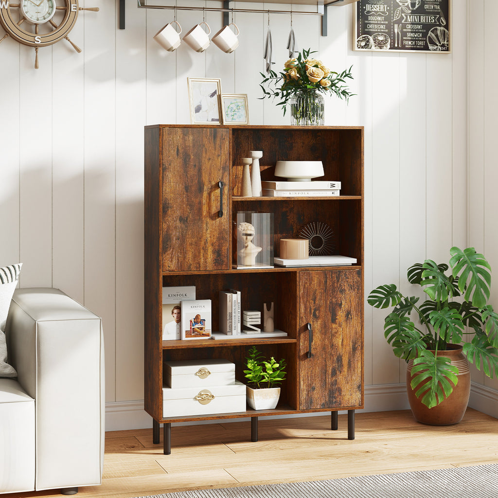 47 Inch Storage Cabinet Freestanding Bookcase with 2 Doors and 4 Open