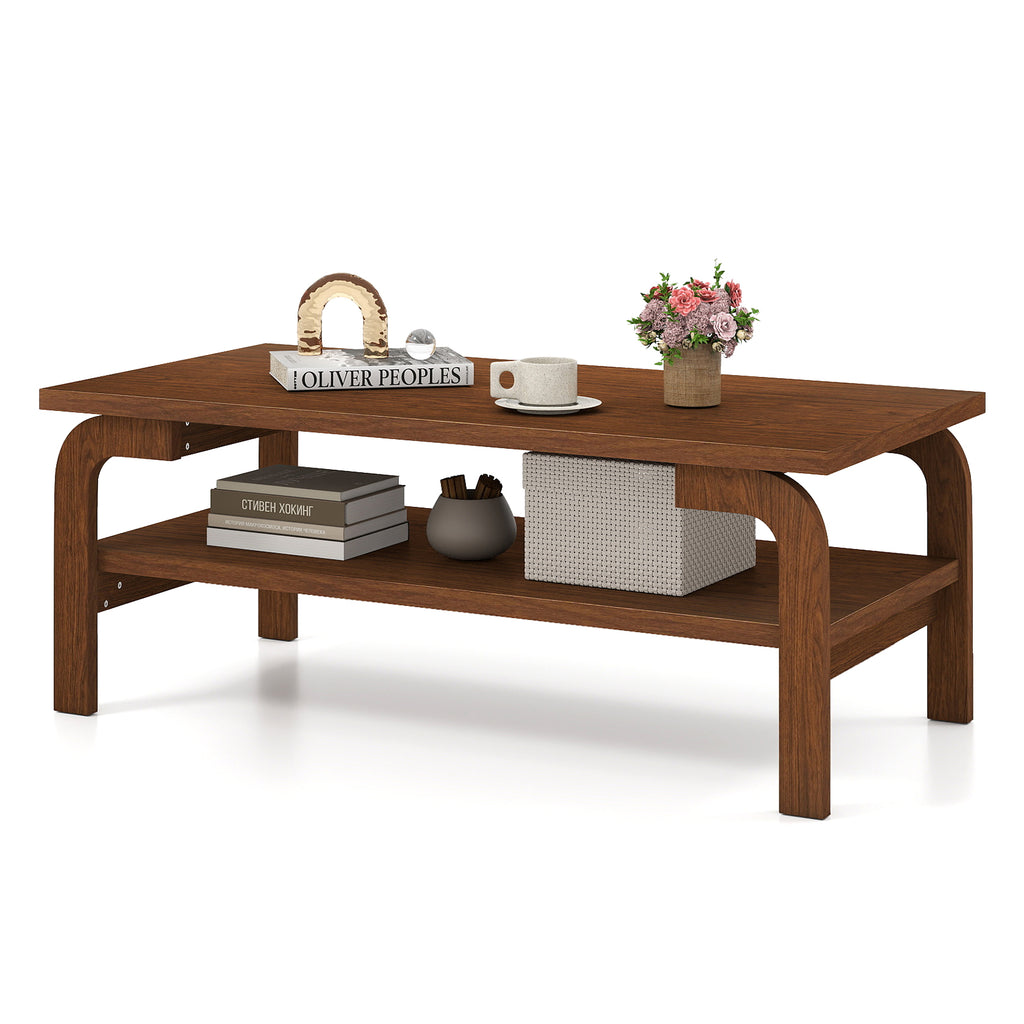47-Inch Coffee Table with Storage Shelves - Natural