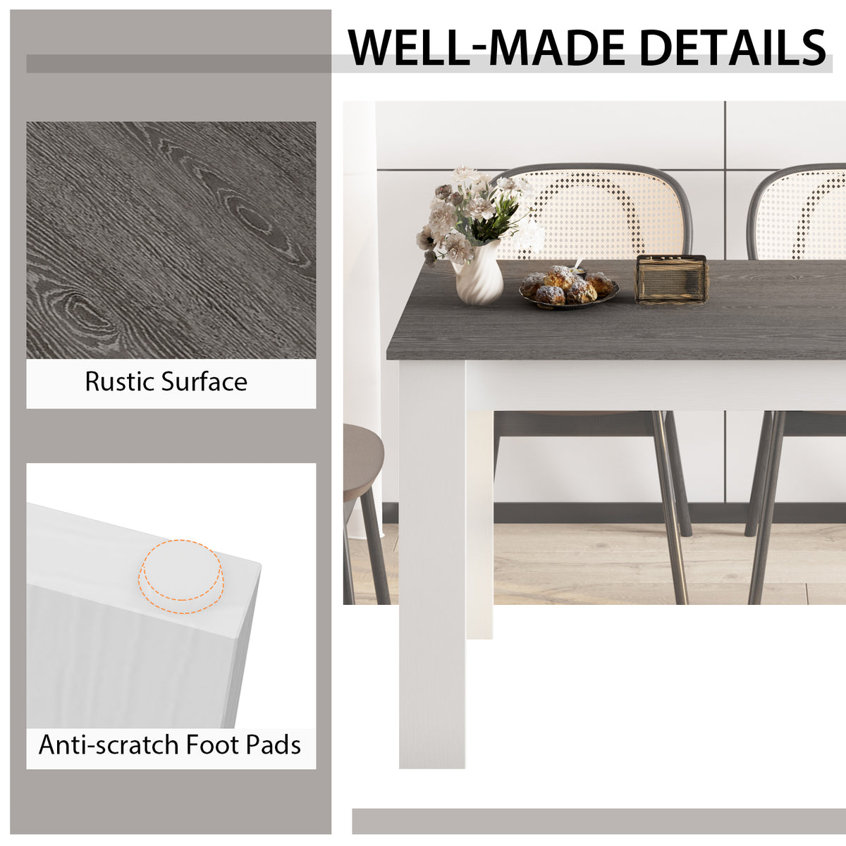47" Dining Table for Small Spaces, Dark Gray