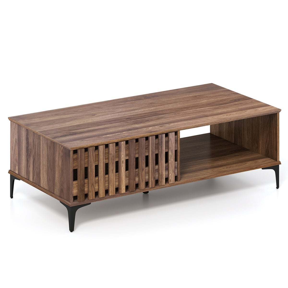 47-Inch Mid Century Coffee Table with Storage - Walnut