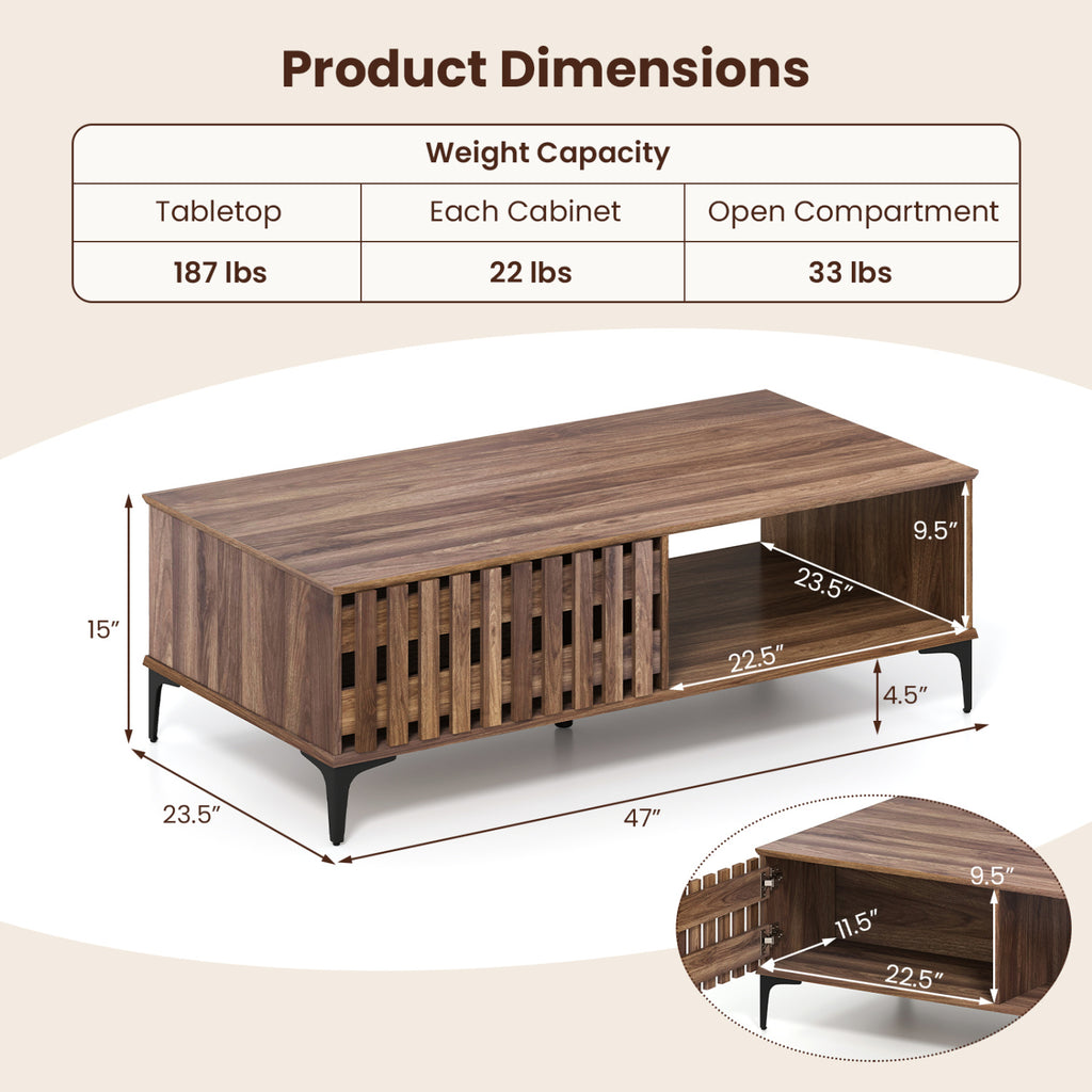 47-Inch Mid Century Coffee Table with Storage - Walnut