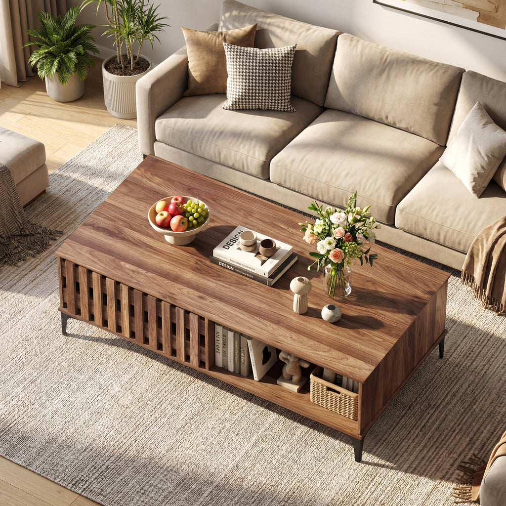 47-Inch Mid Century Coffee Table with Storage - Walnut