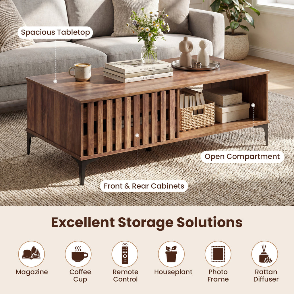 47-Inch Mid Century Coffee Table with Storage - Walnut