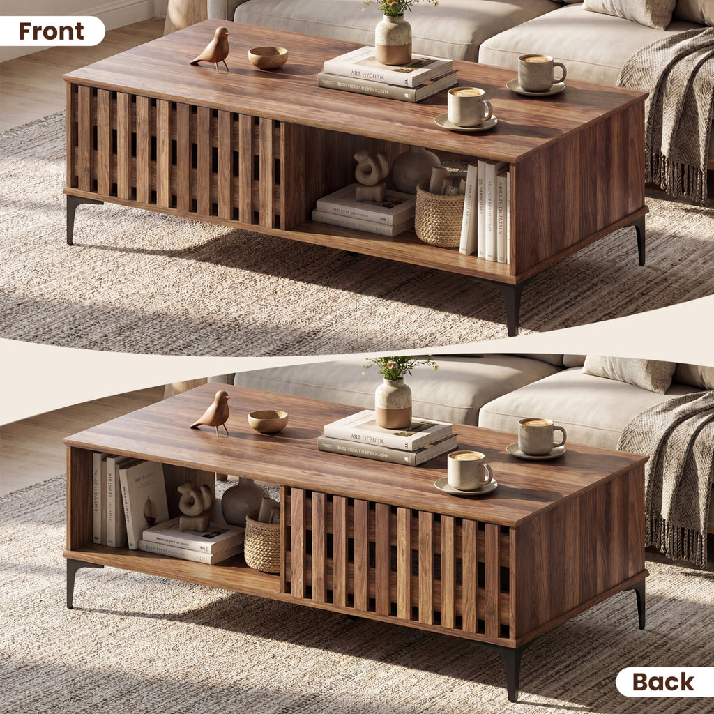 47-Inch Mid Century Coffee Table with Storage - Walnut