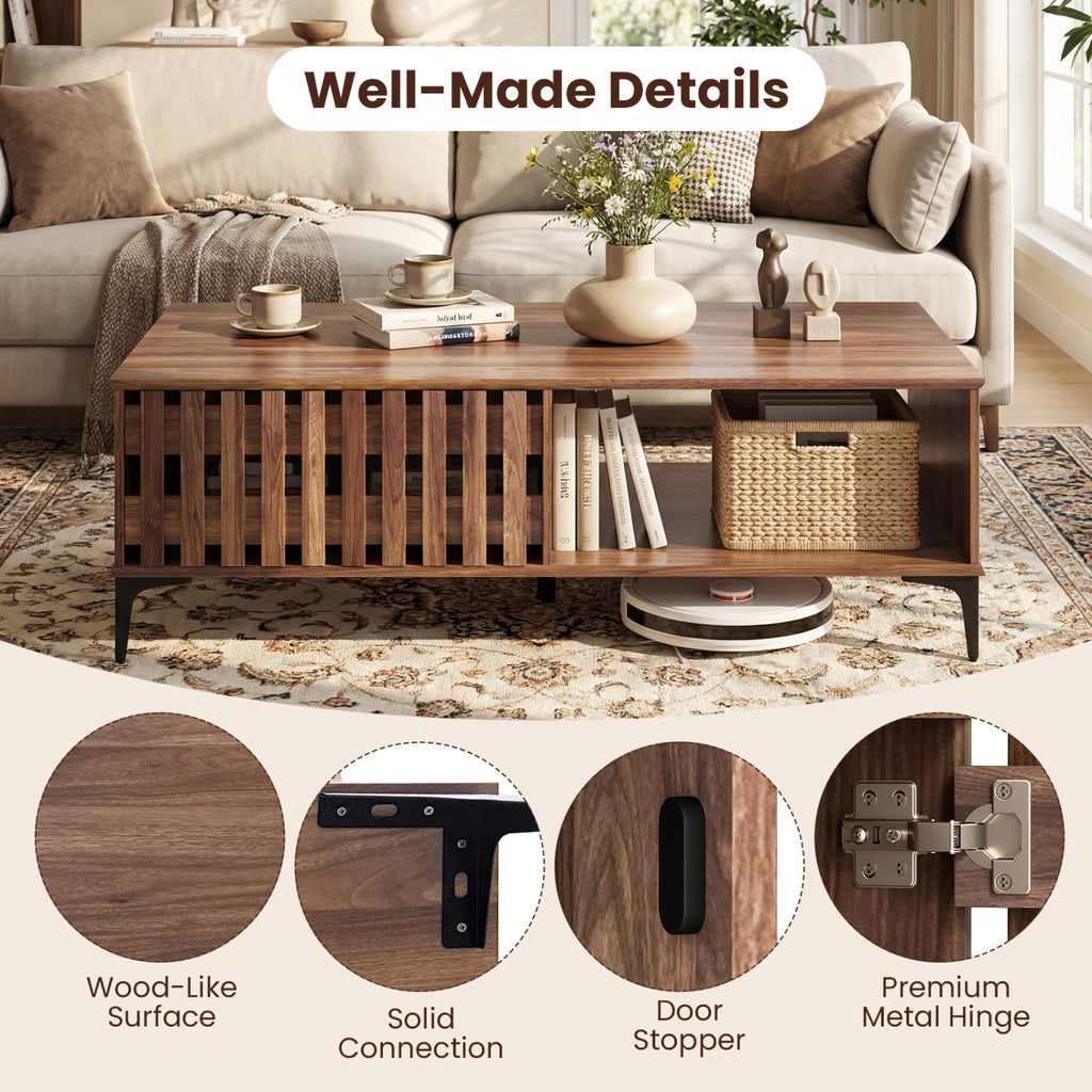 47-Inch Mid Century Coffee Table with Storage - Walnut