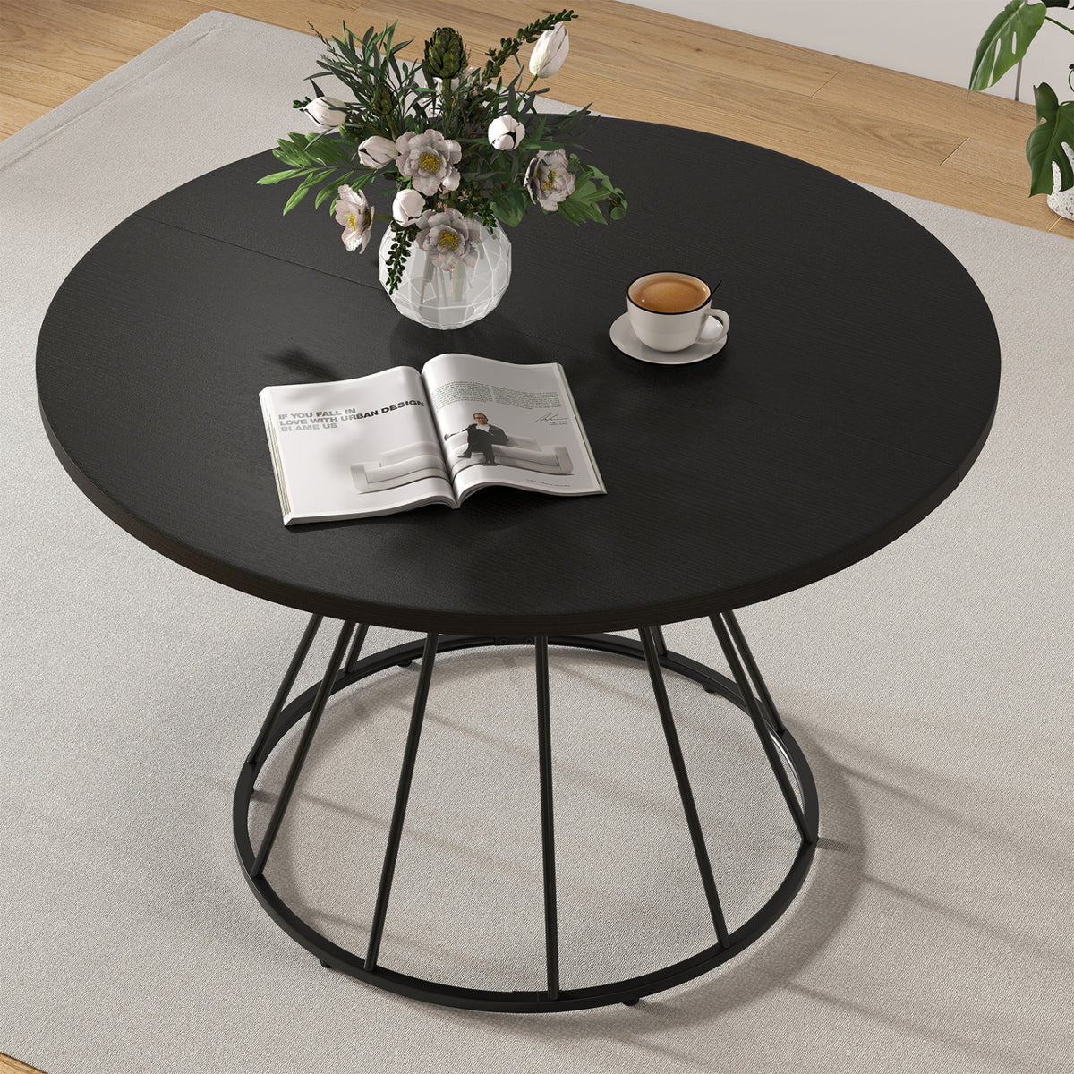 47-Inch Round Dining Table for 4 - Black