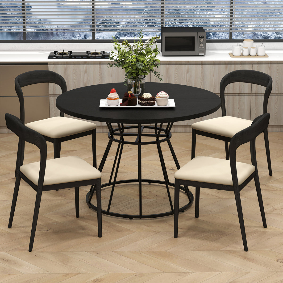 47-Inch Round Dining Table for 4 - Black