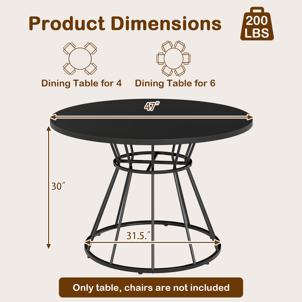 47-Inch Round Dining Table Seats 4 - Black