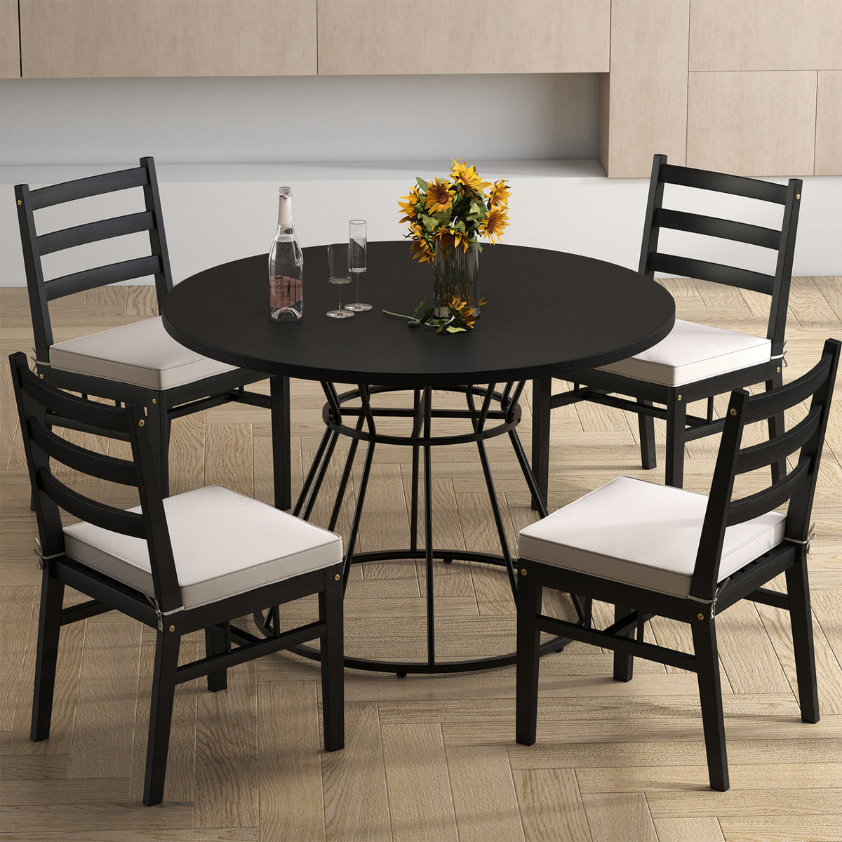 47-Inch Round Dining Table for 4 - Black