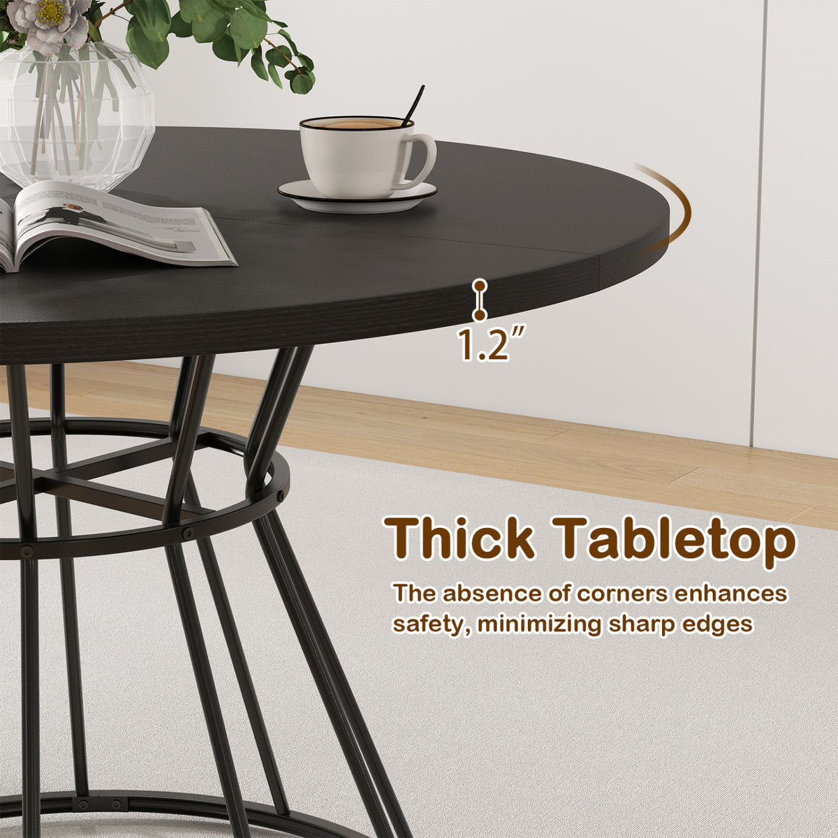 47-Inch Round Dining Table for 4 - Black