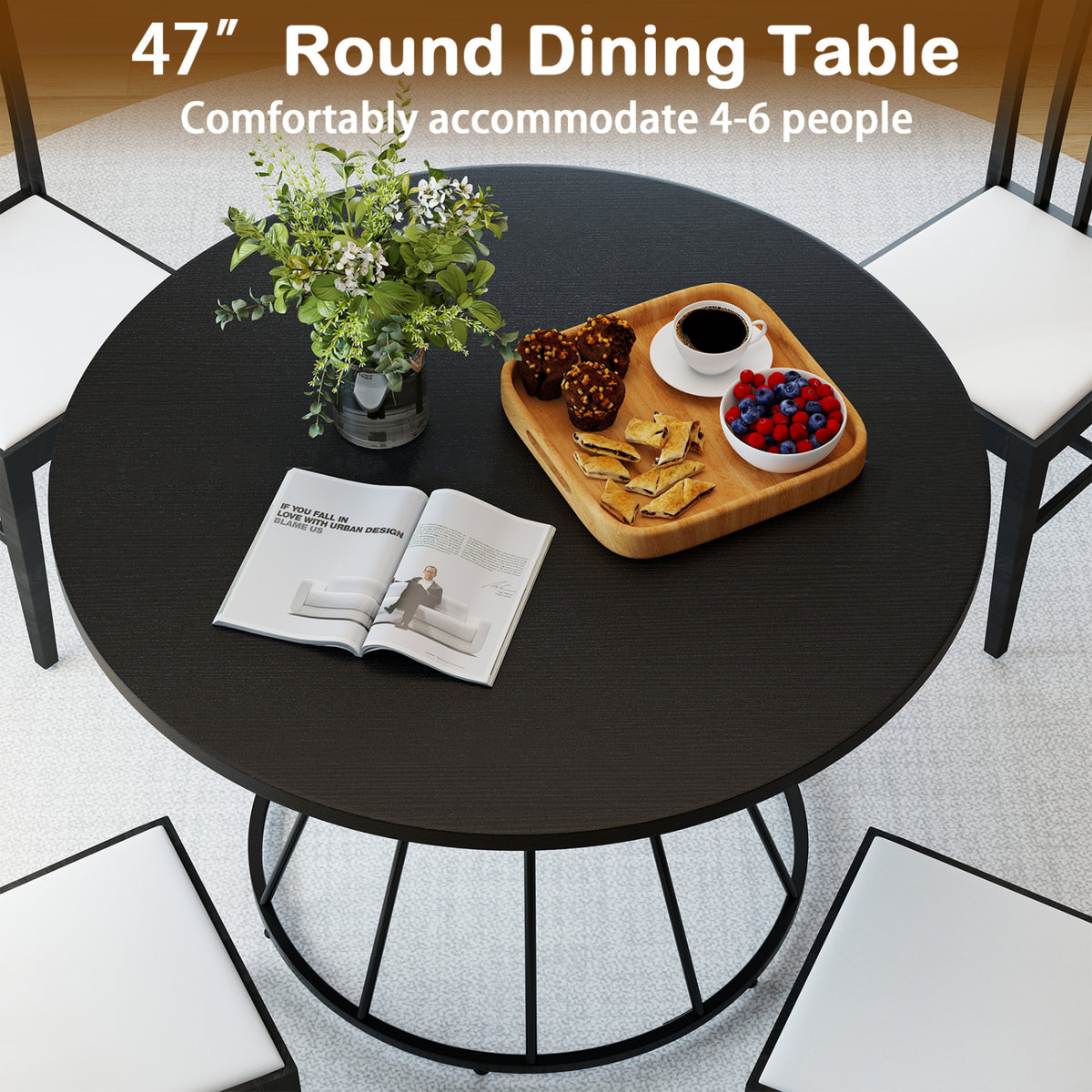 47-Inch Round Dining Table for 4 - Black