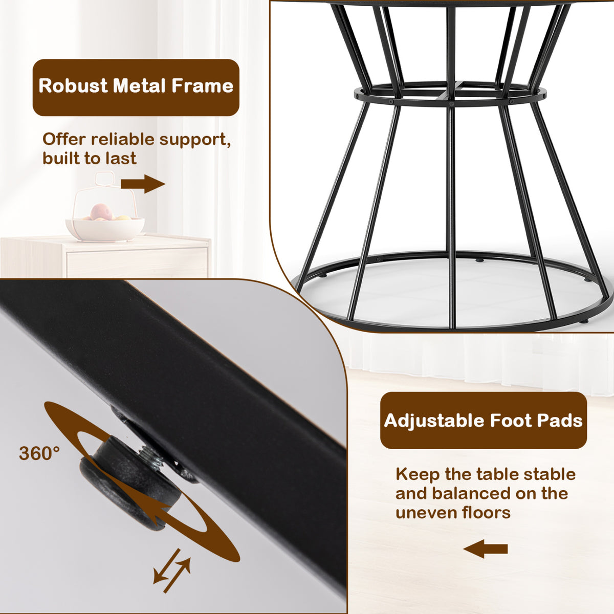 47-Inch Round Dining Table Seats 4 - Black