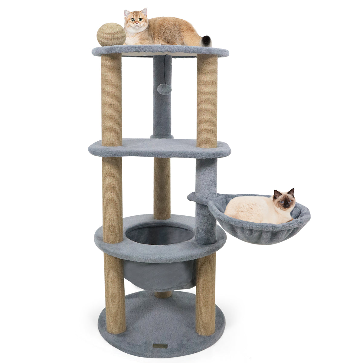 47 Inch Tall Cat Tower with Nest & Scratching Posts - Gray Variation