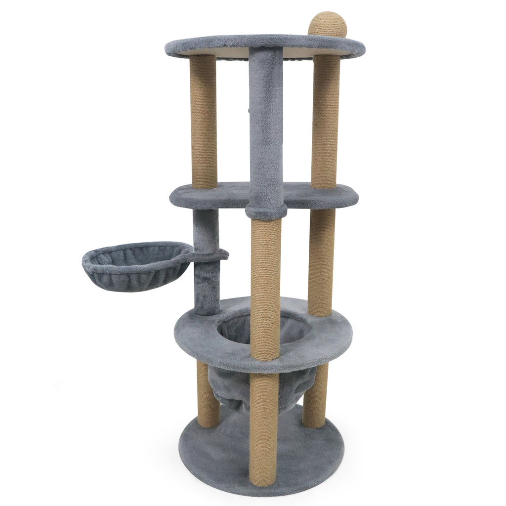 47 Inch Tall Cat Tower with Nest & Scratching Posts - Gray Variation