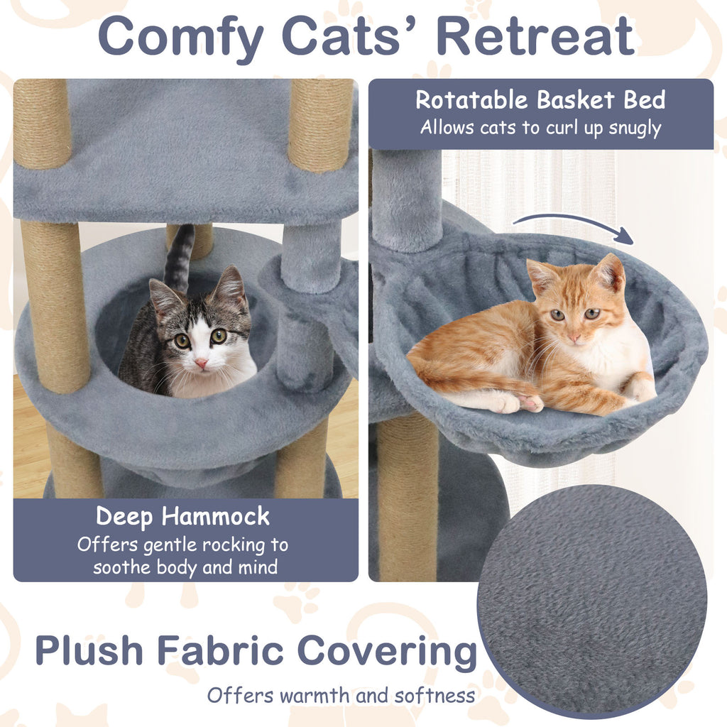47 Inch Tall Cat Tower with Nest & Scratching Posts - Gray Variation