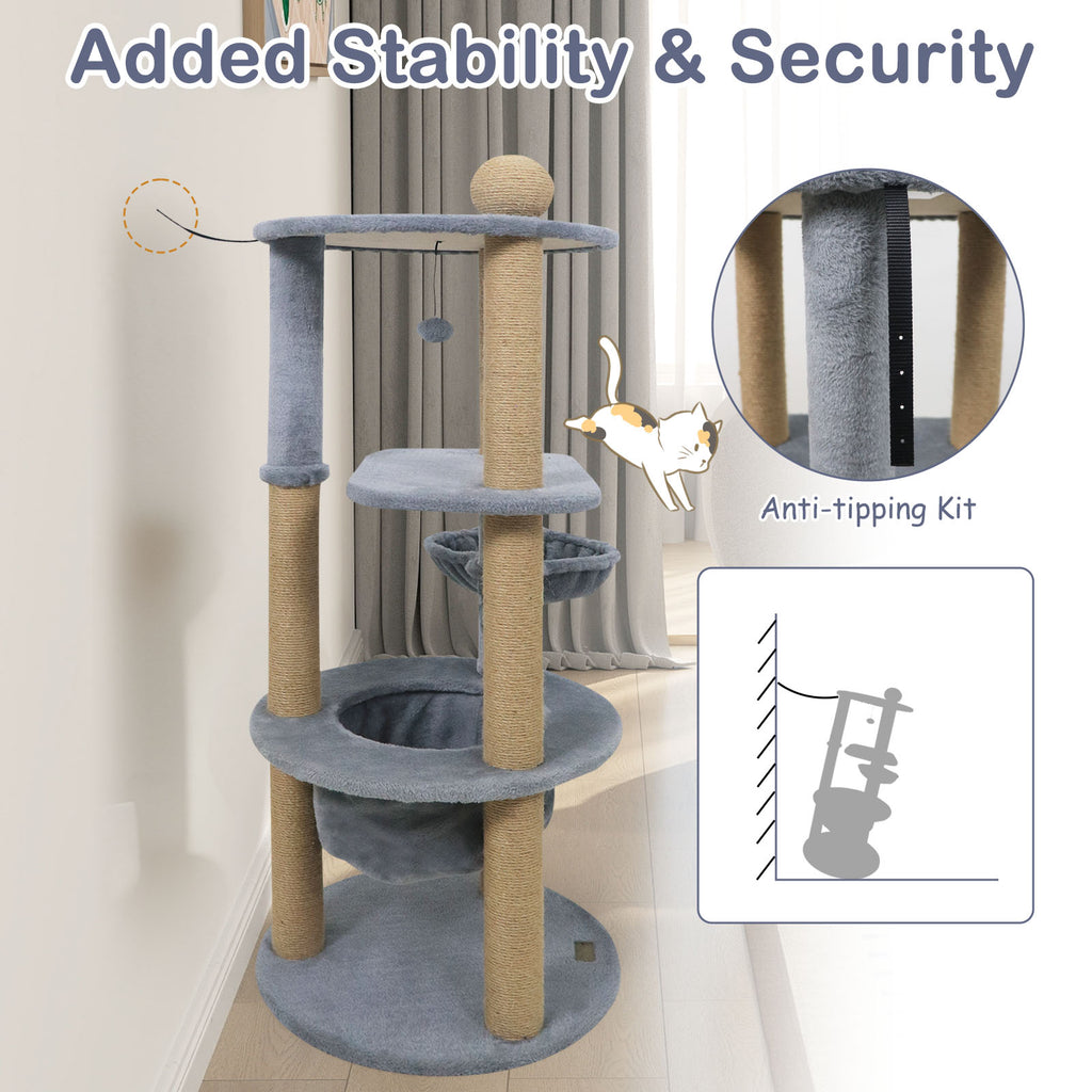 47 Inch Tall Cat Tower with Nest & Scratching Posts - Gray Variation