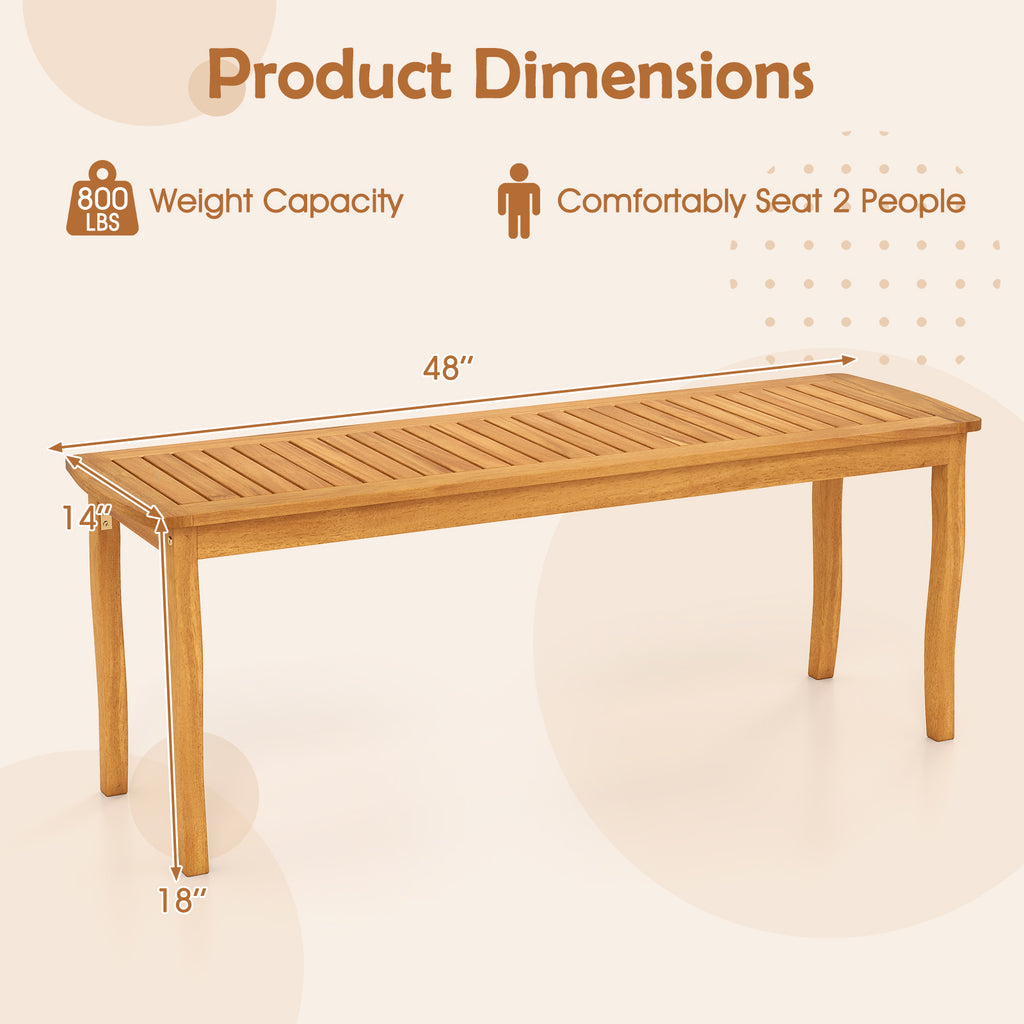 Acacia Wood Outdoor 48" Long Patio Dining Bench