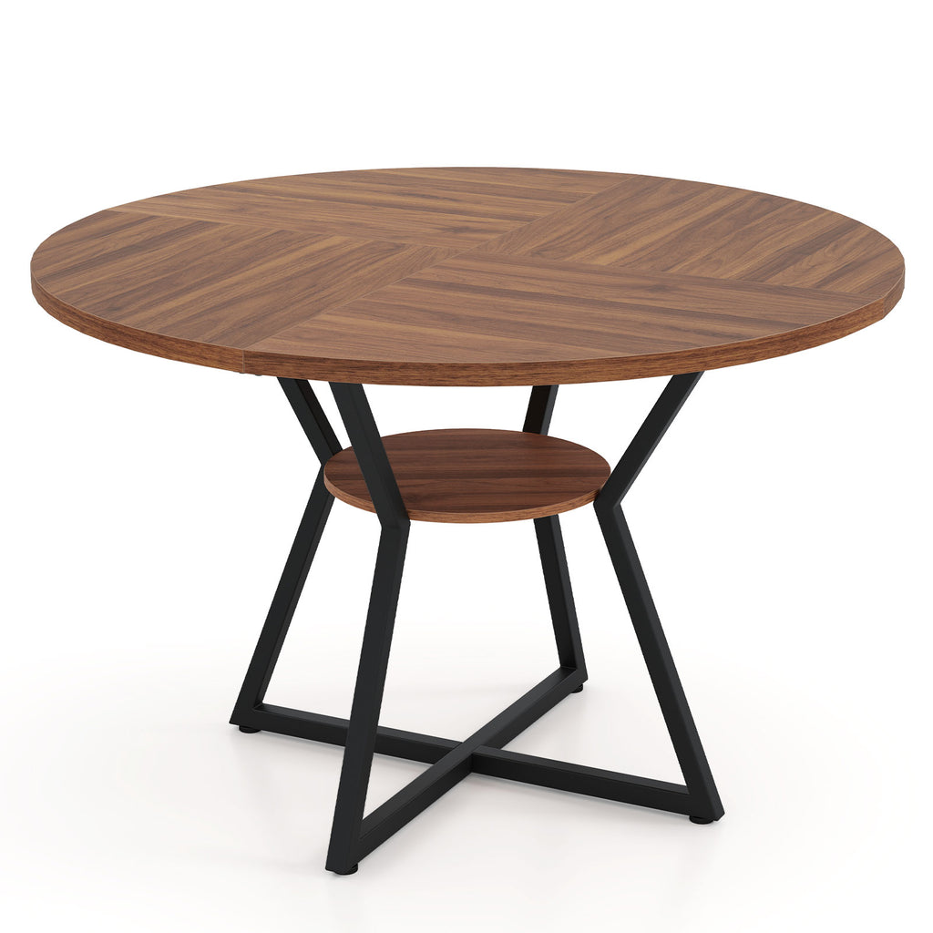 47" Round Dining Table with Storage Shelf - Brown