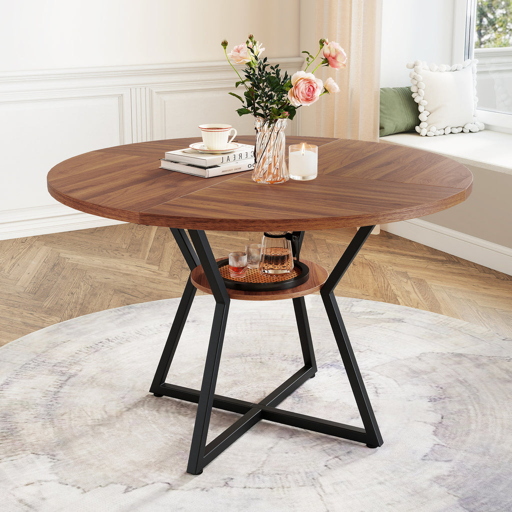 47" Round Dining Table with Storage Shelf - Brown