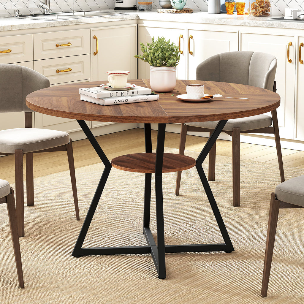47" Round Dining Table with Storage Shelf - Brown