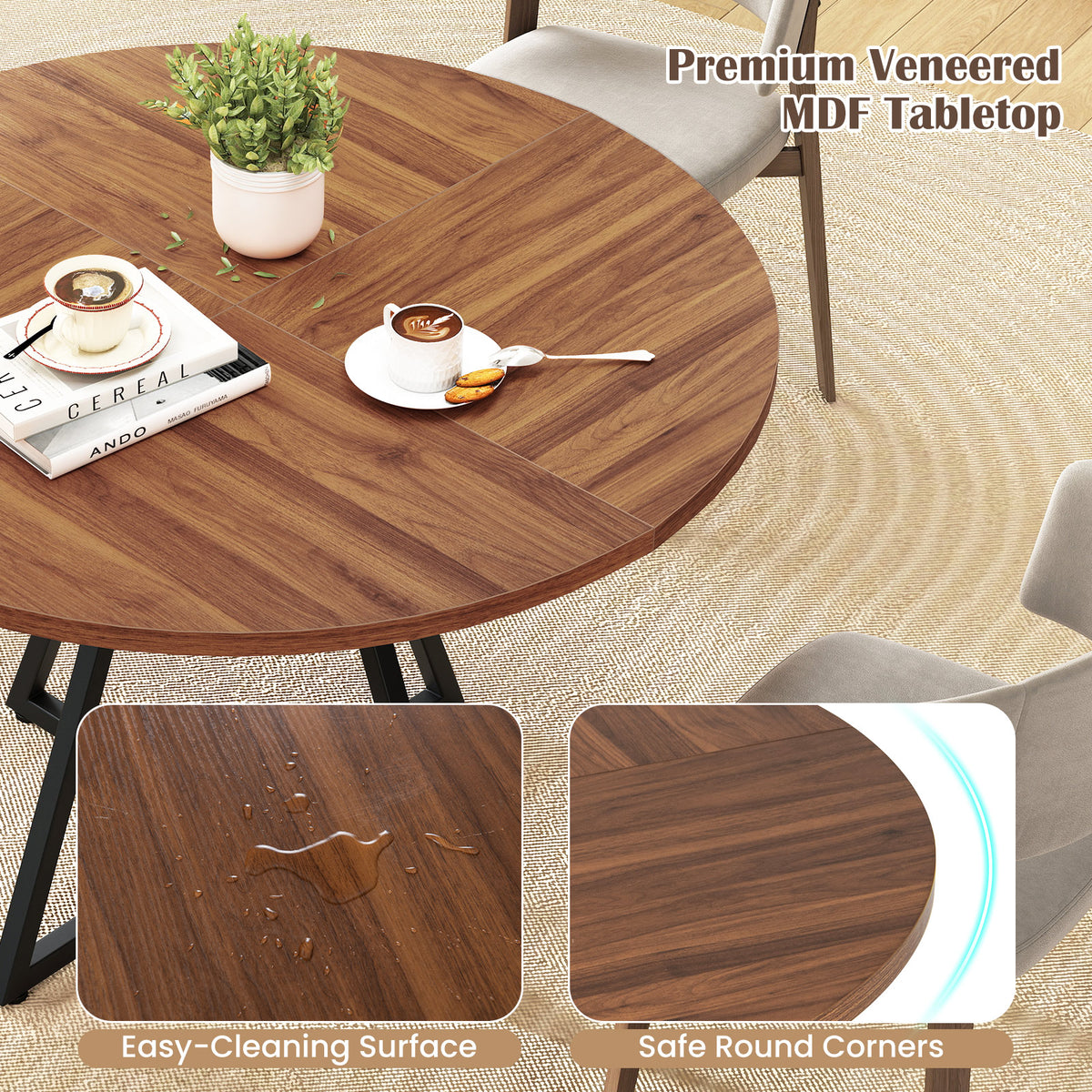 47" Round Dining Table with Storage Shelf - Brown