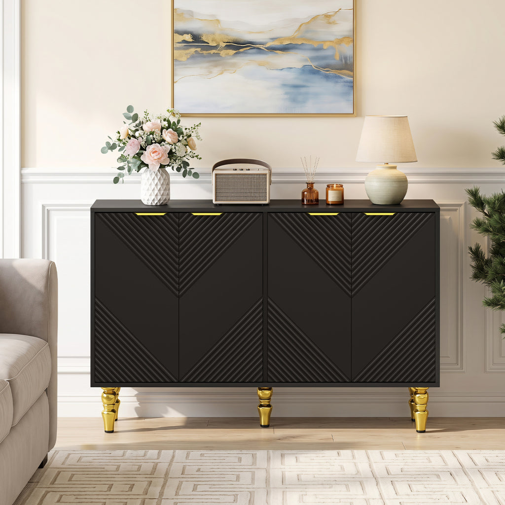 47" Sideboard Buffet Cabinet with Chevron Fluted Doors - Black