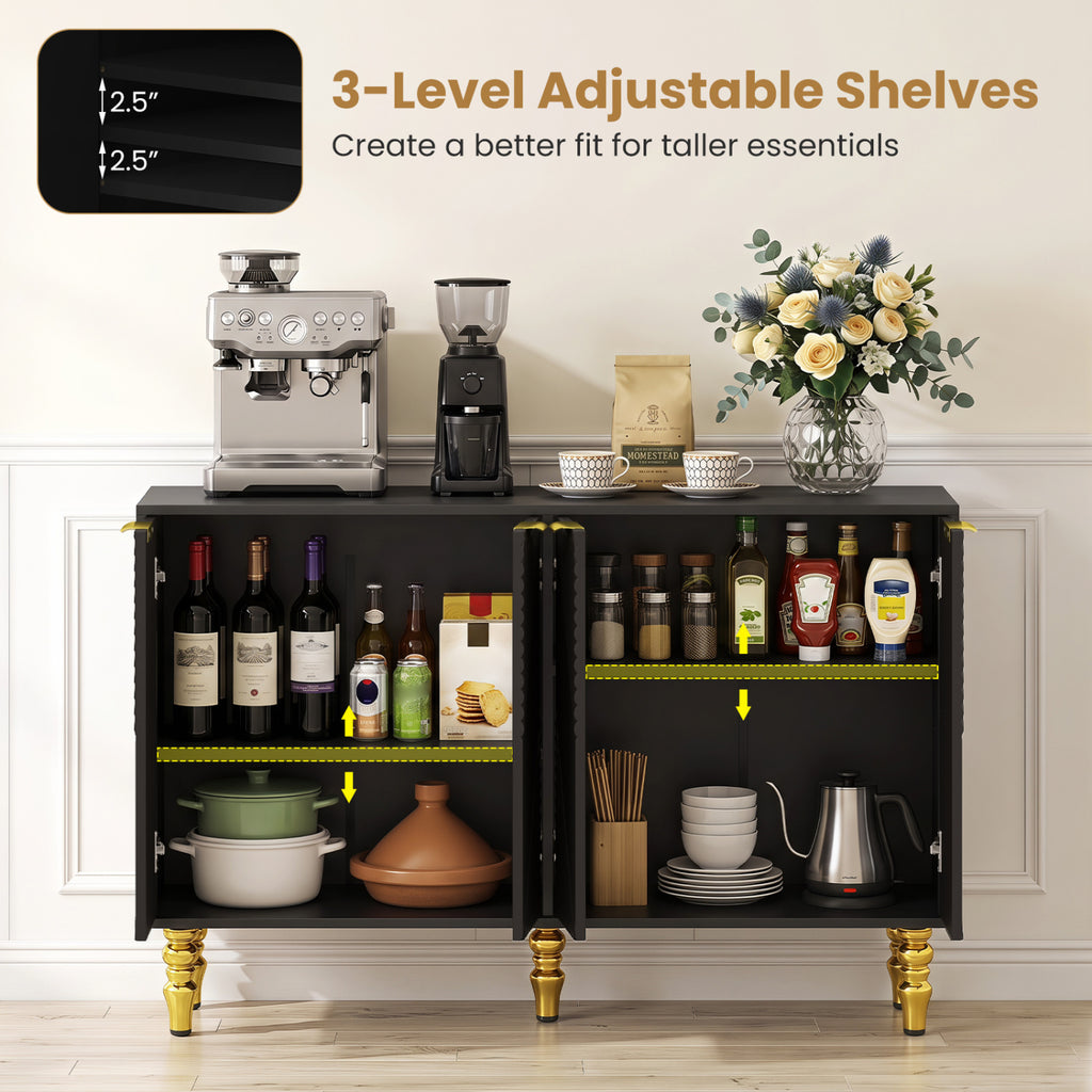 47" Sideboard Buffet Cabinet with Chevron Fluted Doors - Black