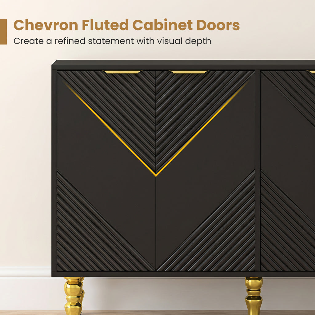 47" Sideboard Buffet Cabinet with Chevron Fluted Doors - Black