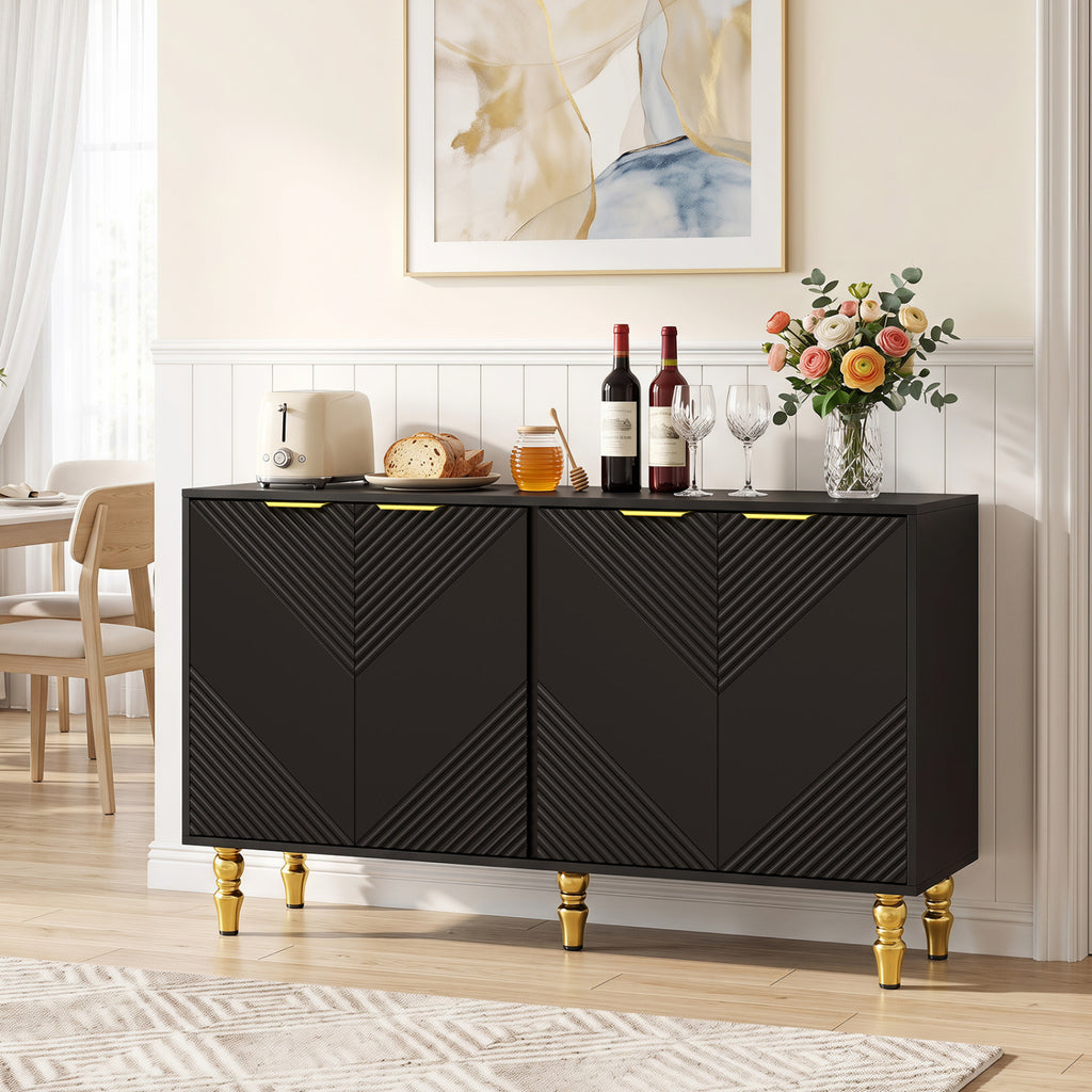 47" Sideboard Buffet Cabinet with Chevron Doors - Black
