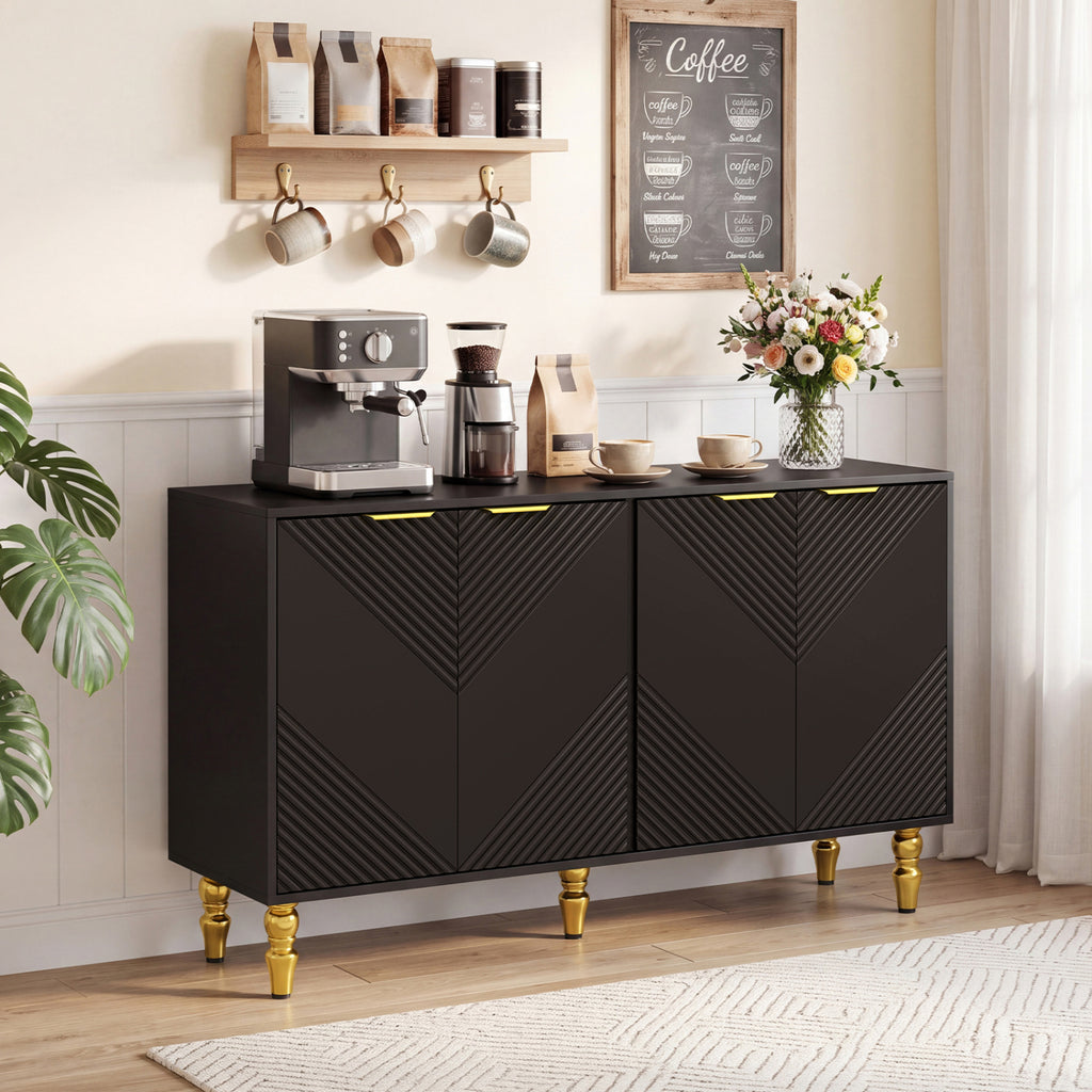 47" Sideboard Buffet Cabinet with Chevron Fluted Doors - Black