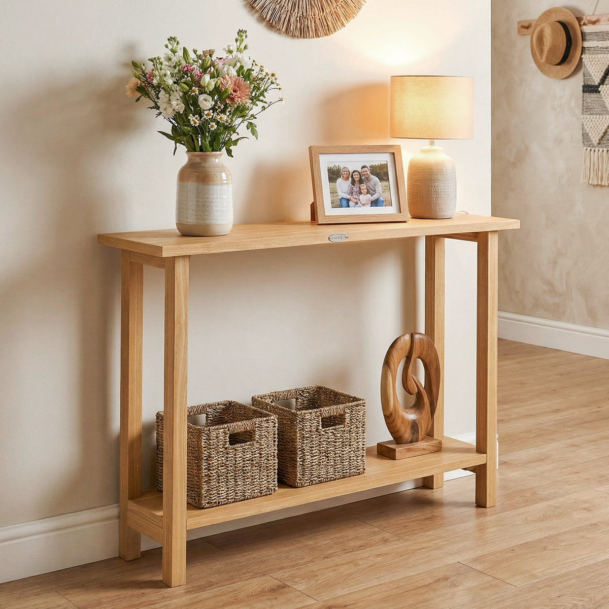 47 Inch Solid Wood Console Table with Storage Shelf
