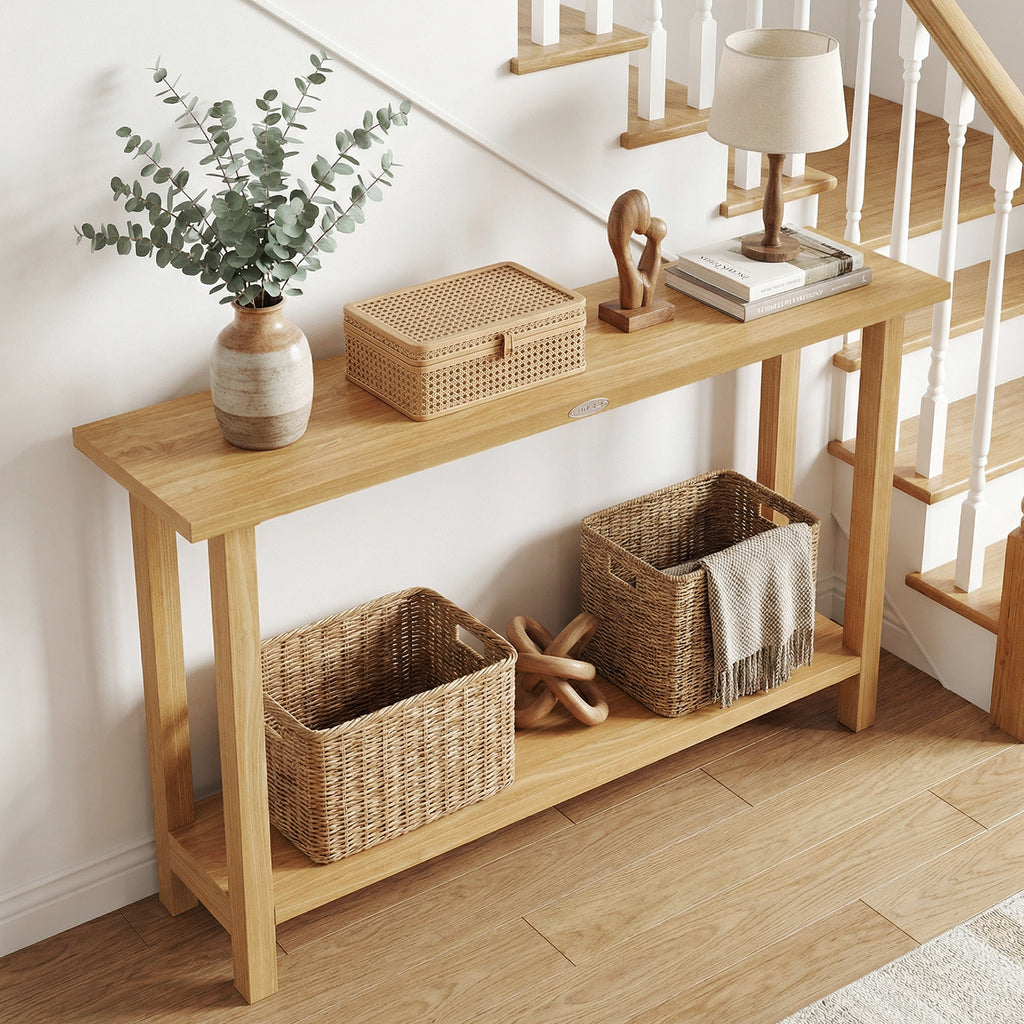 47 Inch Solid Wood Console Table with Storage Shelf