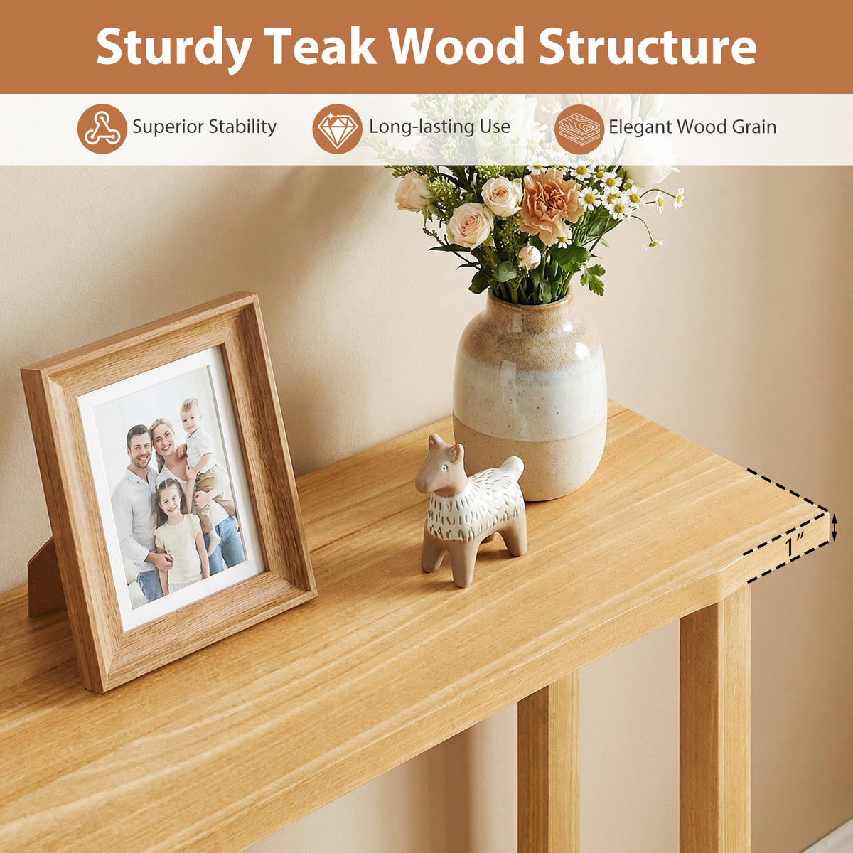 47 Inch Solid Wood Console Table with Storage Shelf
