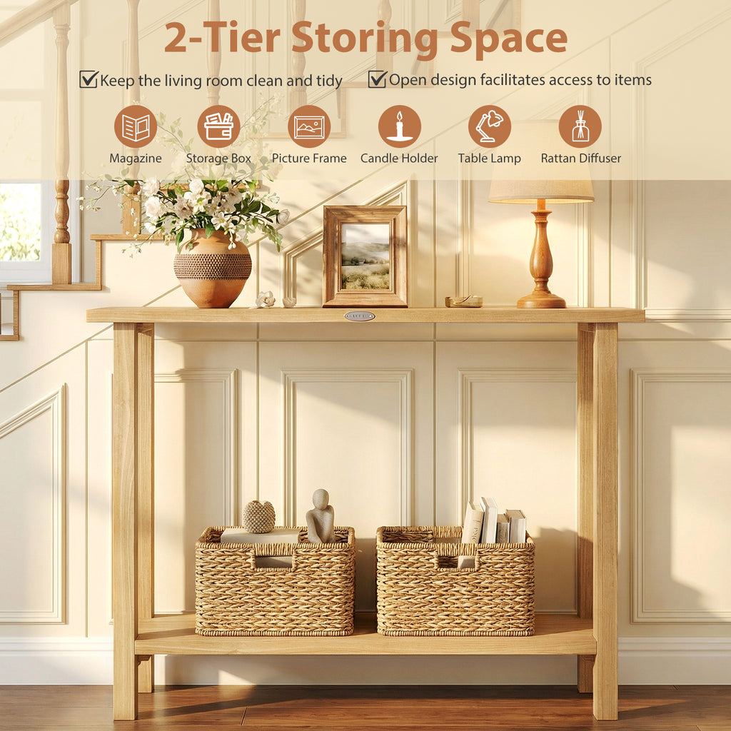 47 Inch Solid Wood Console Table with Storage Shelf