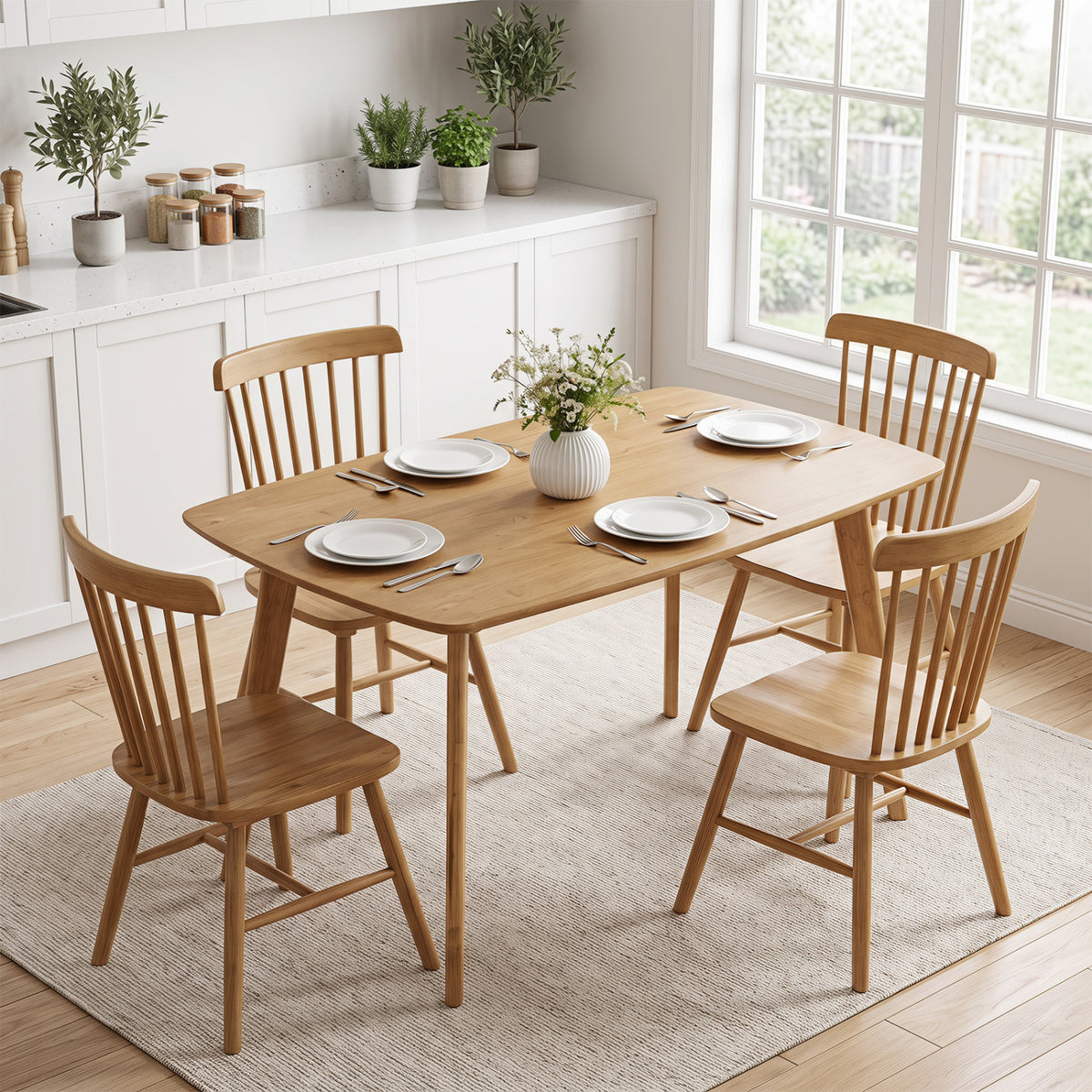 47 Inch Solid Wood Dining Table for 4 People, Natural