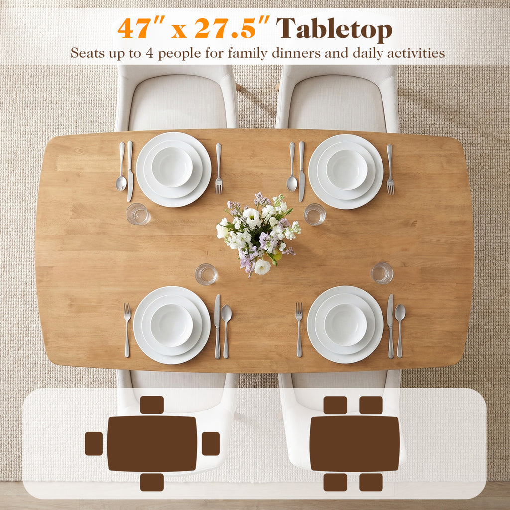 47 Inch Solid Wood Dining Table for 4 People, Natural