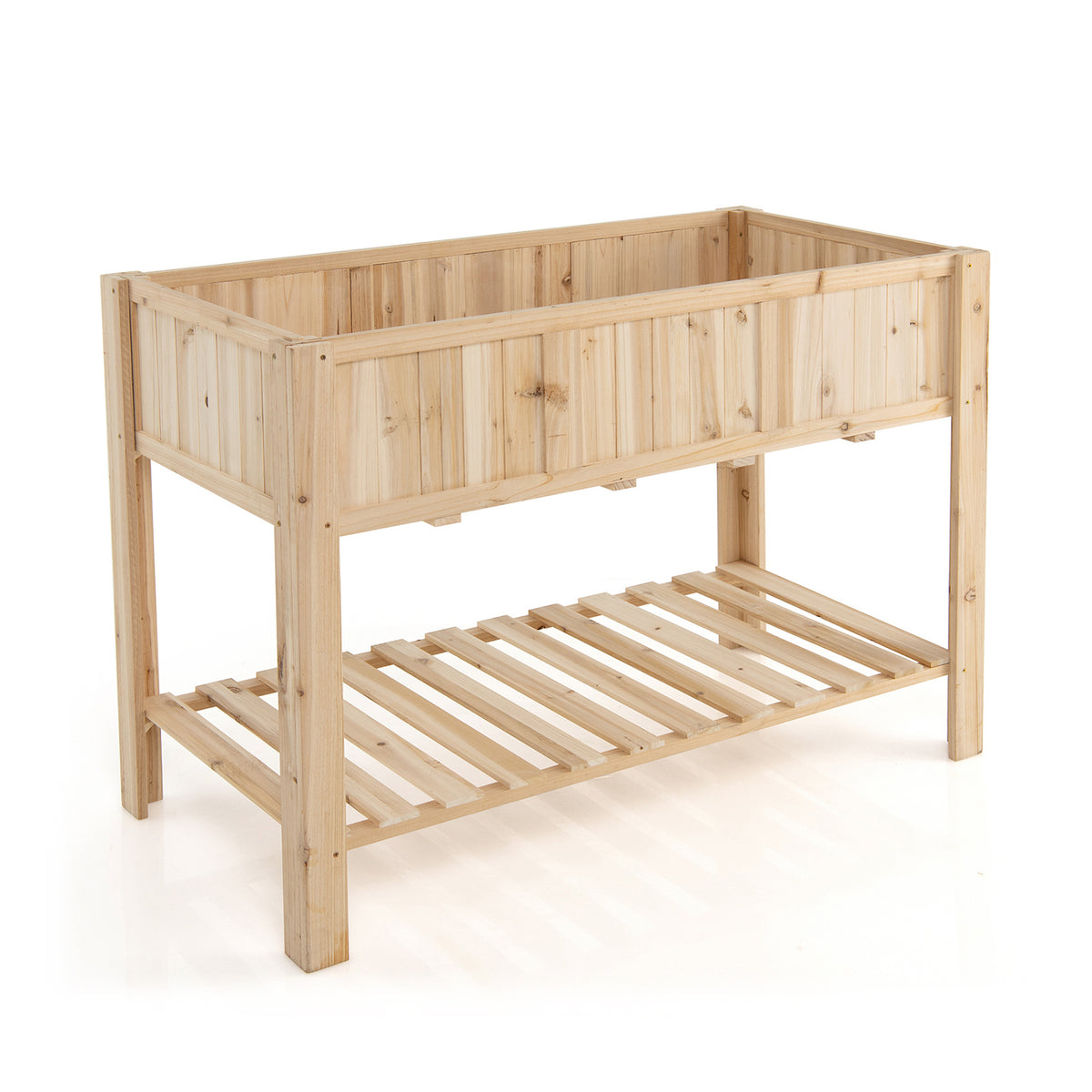 47 Inch Wooden Raised Garden Bed with Bottom Shelf and Liner