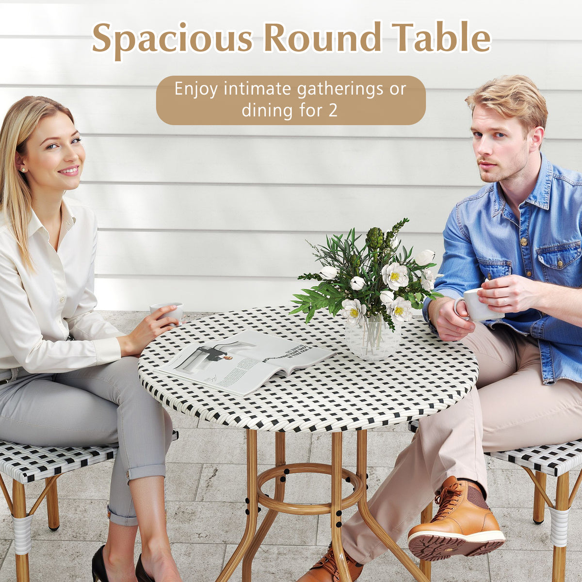 27.5" PE Rattan Bistro Table - White