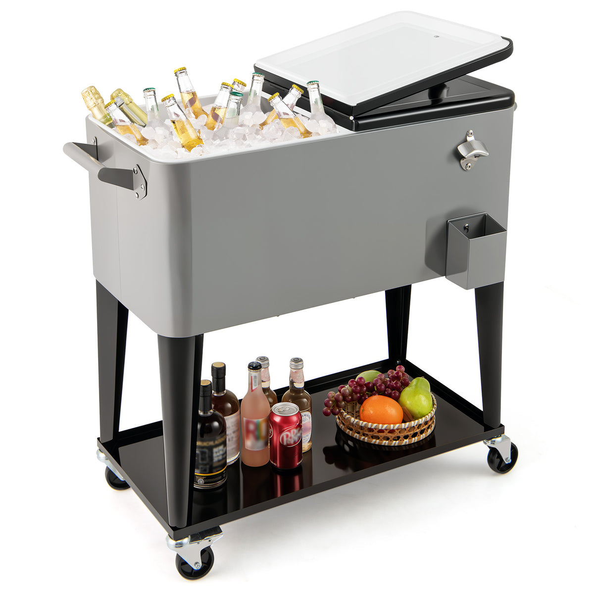 80-Quart Portable Patio Cooler with Storage Shelf - Gray