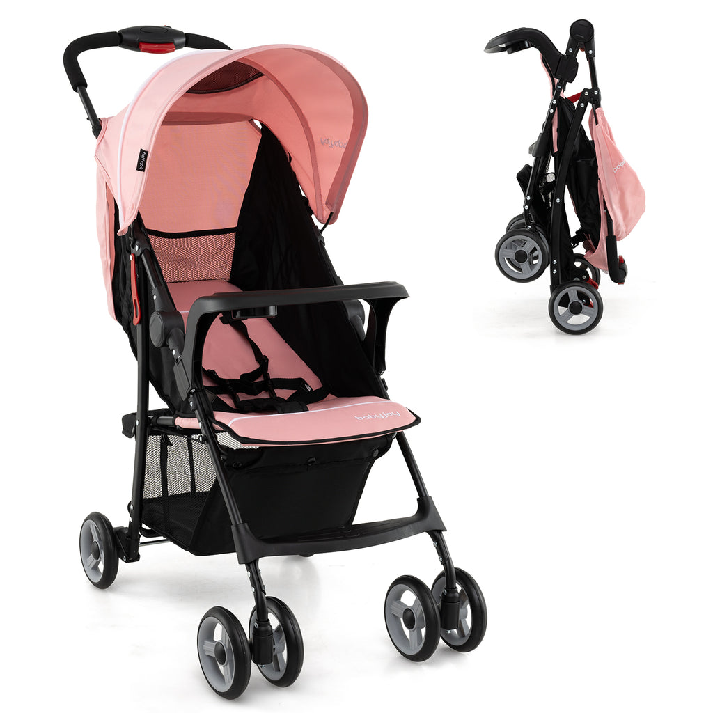 Toddler Compact Travel Stroller with Canopy & 2-Position Backrest - Pink