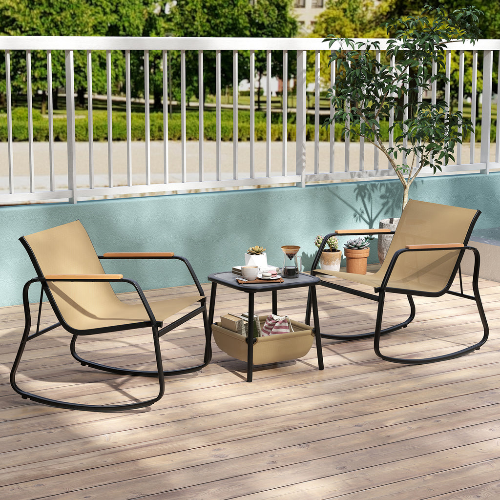 3 Piece Rocking Bistro Chairs and Side Table Set with Storage Bag