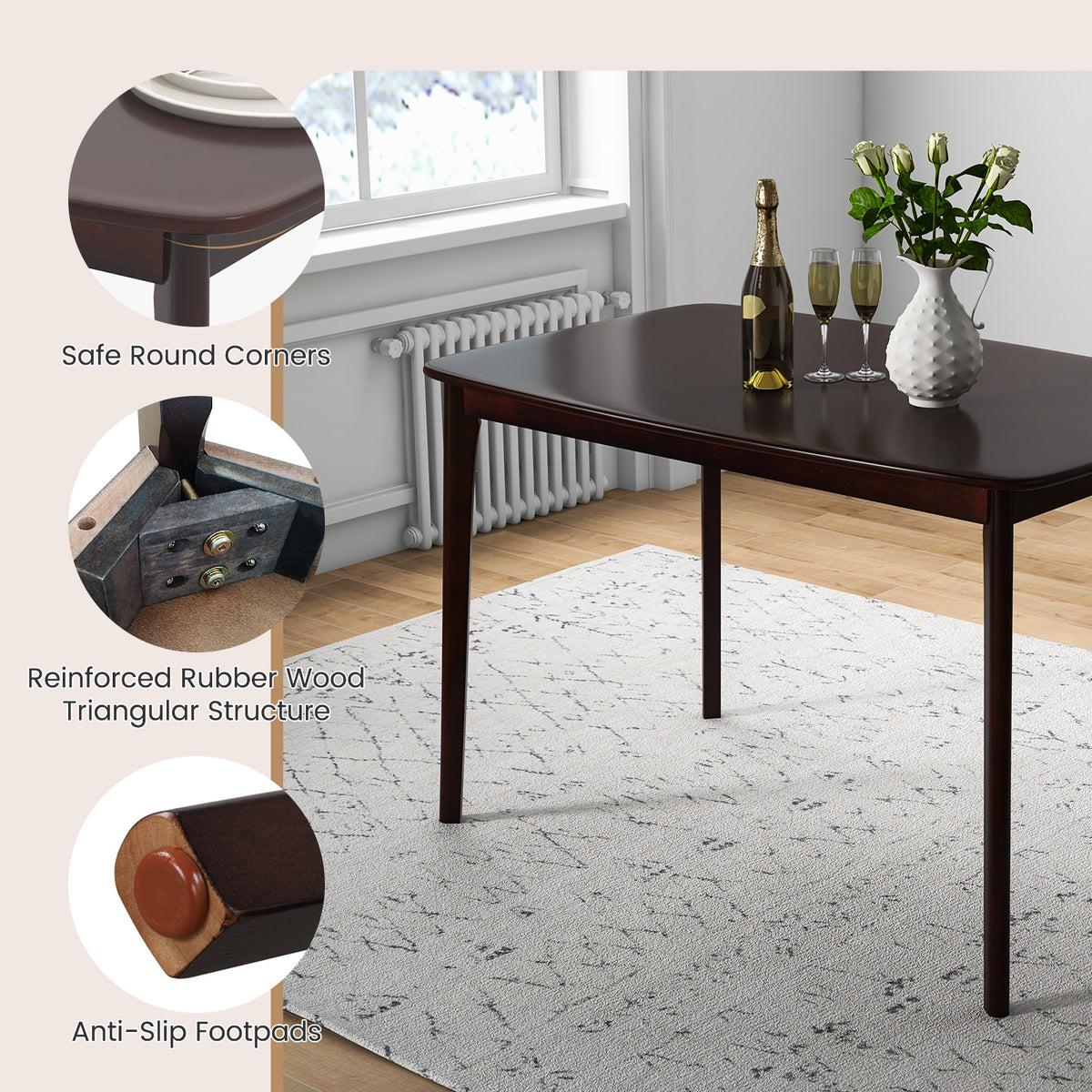 48 Inch Solid Wood Dining Table, Espresso