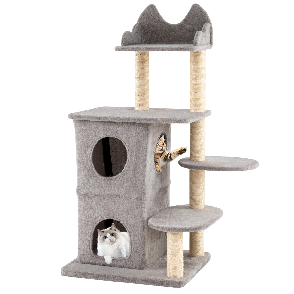 48.5 Inch Cat Tree with 2 Condos & 3 Hideaways - Gray Variation
