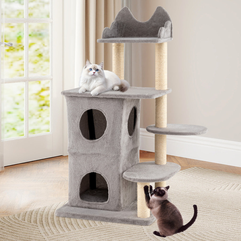 48.5 Inch Cat Tree with 2 Condos & 3 Hideaways - Gray Variation