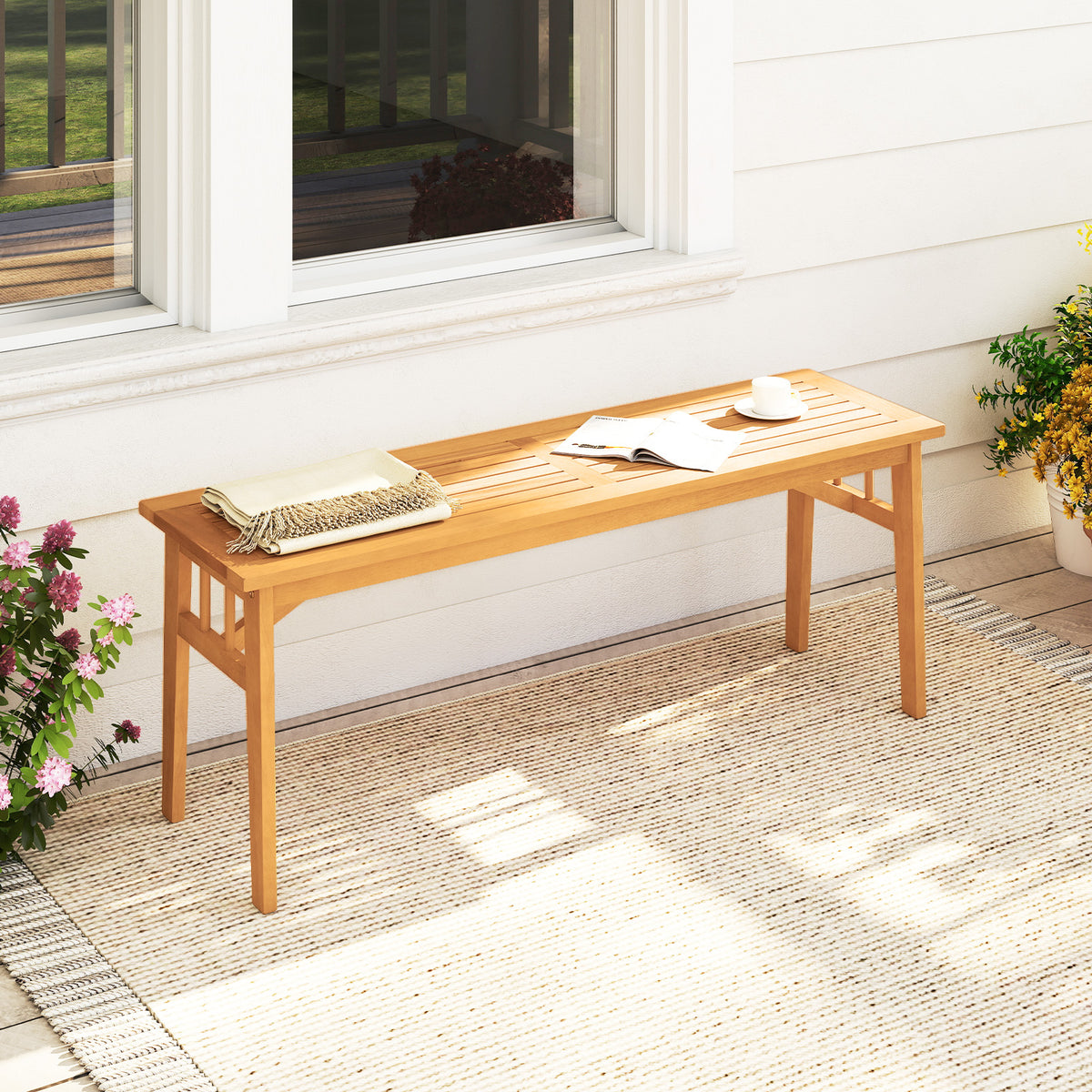 48 Inch Acacia Wood Bench - Dining Garden Backyard Seat